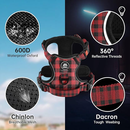 NESTROAD No Pull Dog Harness with Leash, Reflective No Choke Pet Vest Harness,Adjustable Soft Padded Dog Harness with Easy Control Handle for Large Dogs(Checkered Red,Large)