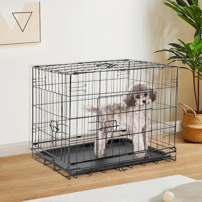 Sweetcrispy Dog Crate, 48 Inch Double Door Folding Metal Wire Dog Cage with Plastic Leak-Proof Pan Tray, Extra Large Pet Kennel for Indoor, Outdoor, Travel
