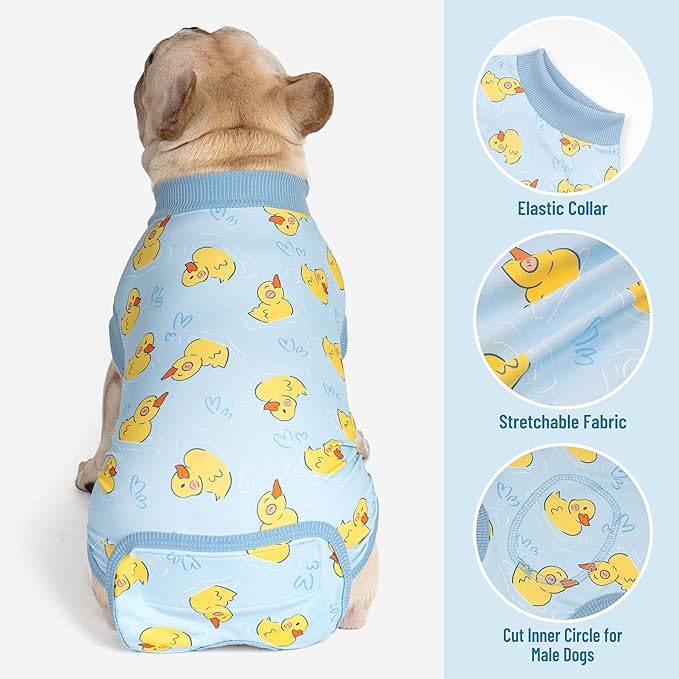 cyeollo Recovery Suit for Dogs Surgery Suit Female Spay Soft Pet Onesie Bodysuit Male Dog Neuter, Small Dogs Surgical Recovery Shirt, Yellow Duck, S