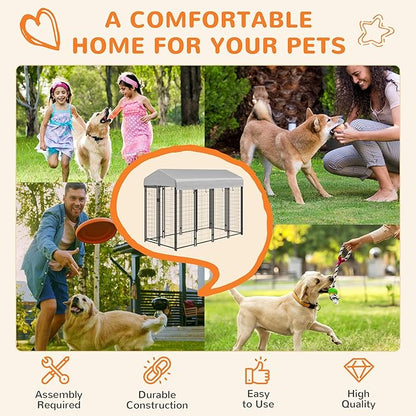 PawHut Outdoor Dog Kennel with Roof, 8' x 4' x 6' Heavy Duty Welded Wire Dog Playpen Enclosure with Escape-Proof Lock, UV-Resistant & Waterproof Cover, for Medium Dogs, Chickens, Ducks, Silver