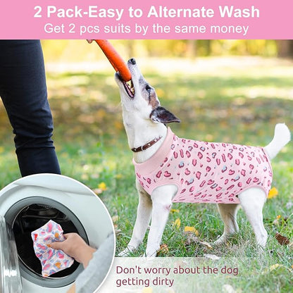 SAWMONG Dog Surgery Recovery Suit, 2 Pack Leopard, Pink, Breathable Polyester, Small, Alternative to Cone-E-Collar