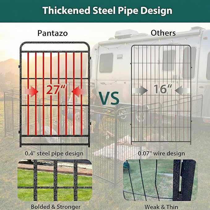 Dog Playpen Outdoor 12 Panels 47'' Rustproof Metal Dog Fence with Gate Small Medium Portable Large Dog Play Pen 27FT 106 Sq.ft for RV Camping, Trips, Play Yard