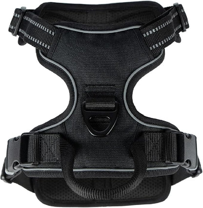 Voyager Dog Harness Dual Leash Attachment No-Pull Control Adjustable Soft but Strong Pet Harness for Medium and Large Dogs with 3M Reflective Technology, Black Nylon, M (Chest: 20-25")
