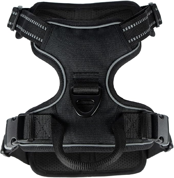 Voyager Dog Harness Dual Leash Attachment No-Pull Control Adjustable Soft but Strong Pet Harness for Medium and Large Dogs with 3M Reflective Technology, Black Nylon, S (Chest: 16-20")