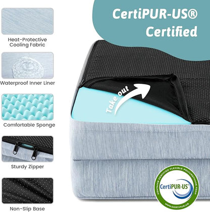 Cooling Dog Bed for Medium Small Size Dogs, Q-Max >0.4 Summer Cool Pet Bed, Orthopedic Foam Dog Sofa with Sides, Bolster Anti-Slip Couch with Washable Removable Cover, M 30x20x6 inch, Blue