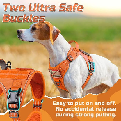 rabbitgoo Tactical Dog Harness Medium Sized Dog, No Pull Military Service Vest with Handle & Molle, Easy Control for Training Walking, Adjustable Reflective Straps, Orange, M