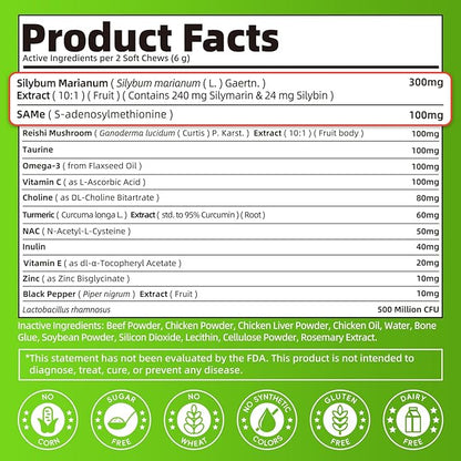 Dog Liver Support Chews - with Milk Thistle (Silybum), Same & NAC - Liver Supplement for Metabolic - Detox - Gut & Immune Health - Beef Flavor, 90 Soft Chews