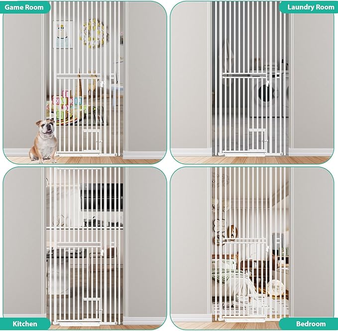 78.7 inch Extra Tall Pet Gates for Cats Dogs, Adjustable 27.5" ~ 37.4" Wide Cat Gate, Pressure Mounted Full Door Pet Gate for Doorway, Stairs,House(White, 78.7")