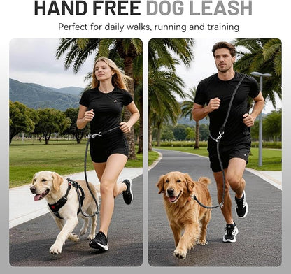 Hands-Free Dog Leash, 6.5ft Heavy Duty Reflective Nylon Leash with Dual Metal Hooks, Adjustable Crossbody & Waist Use for Walking, Jogging and Heel Training (Grey)