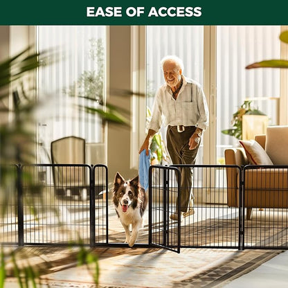 FXW Dog Gate Extra Wide Designed for Indoor Use, Adjustable Width Up to 165-inch Wide (32" H 6 Wire Panels for Small and Medium Dogs), Black