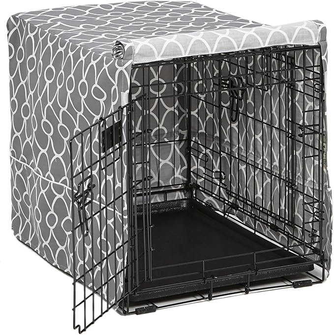 MidWest Homes for Pets Small Dog Crate Cover Featuring Teflon Fabric Protector, Poly-Cotton Privacy Kennel Cover Fits Most 24-inch Crates, Gray Designer Print, Washable, Reduces Barking
