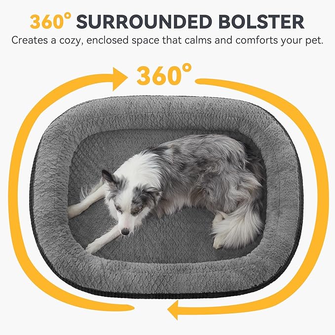 JOEJOY Orthopedic Dog Beds Large Sized Dog, Egg-Crate Memory Foam Pet Couch Bed with Bolster Sides, Waterproof Lining, Removable Washable Cover & Non-Slip Bottom, Black