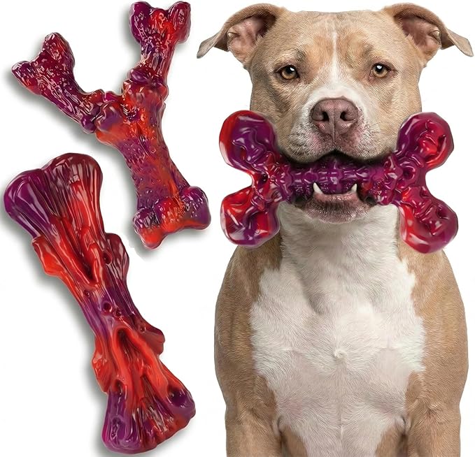 Kseroo Indestructible Dog Toys for Aggressive Chewers 3-Pack: Beef Flavored Dog Chew Toys, Tough Dog Toys for Medium & Large Dogs (20-90lbs), Hard Heavy Duty Nylon Dog Bone Toys to Keep Them Busy, Red
