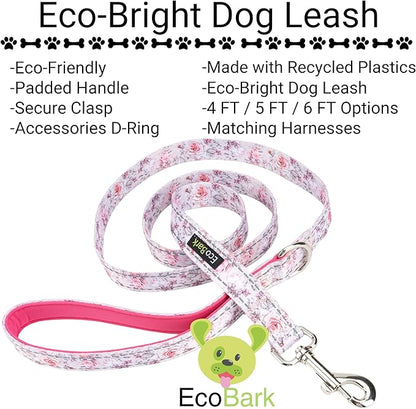 EcoBark Dog Leash - Soft & Reflective Comfort Leash with Padded Handle - Soft, Strong, & Durable for Small, Medium or Large Dogs (Floral)