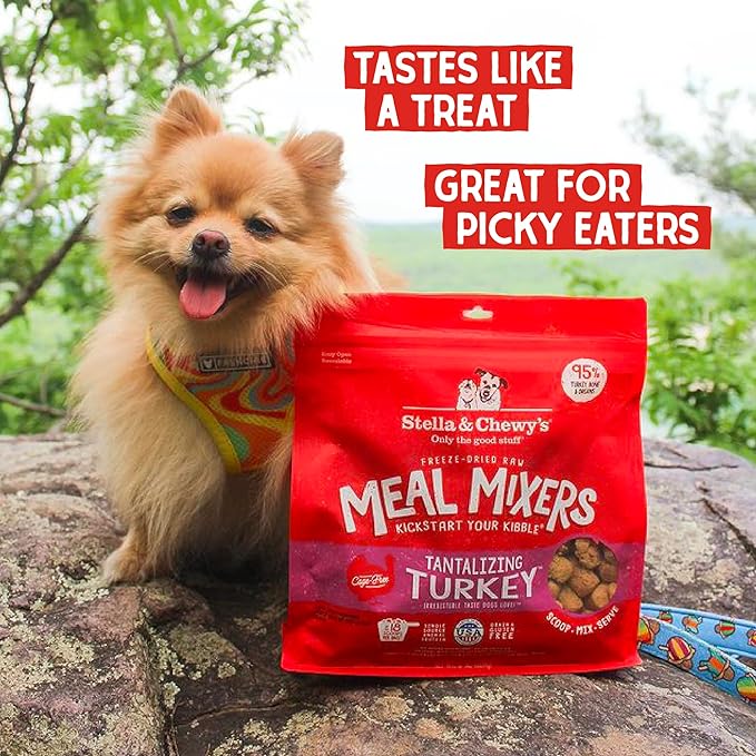Stella & Chewy's Freeze-Dried Raw Tantalizing Turkey Meal Mixers- Dog Food Topper and Mixer - Made with 95% Cage-Free Turkey, Organs & Bone - Perfect for Picky Eaters - Grain-Free - 1 oz (Pack of 6)