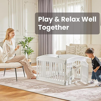 Sweetcrispy Plastic Dog Playpen - 4-Panel 24" Expandable & Durable Pet Fence for Medium Dogs - Indoor & Outdoor Portable Puppy Playpen with Secure Locking Door - Morden White