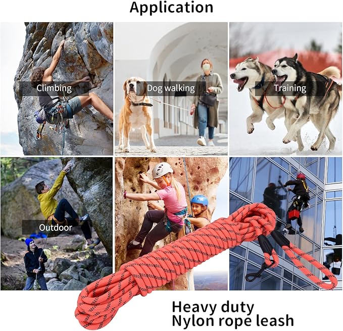 Long Dog Leash for Training 30Ft-Reflective Nylon Rope with Swivel Hook-Recall Agility Lead for Large Small Medium Dogs Outside Walking Hiking-Orange Diam 1/2"