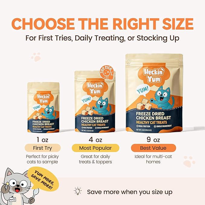 Freeze Dried Chicken Cat Treats, Single Ingredient Healthy Cat Snacks & Food Topper for Picky Cats, High Protein for Cats & Dogs, 9 oz