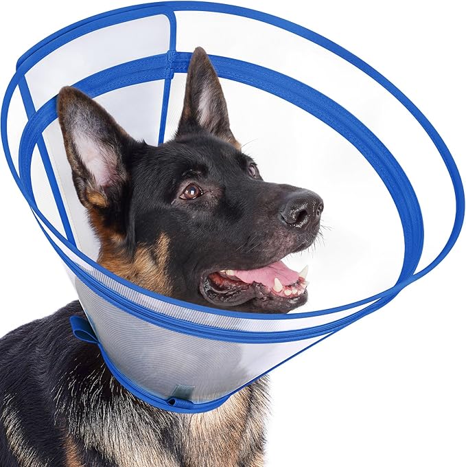 Dog Cone to Stop Licking, Clear Recovery Collar with Detachable Zipper, Sturdy Elizabethan Collar for Large Medium Small Dogs, Soft Adjustable Cone After Surgery Patented, Blue S