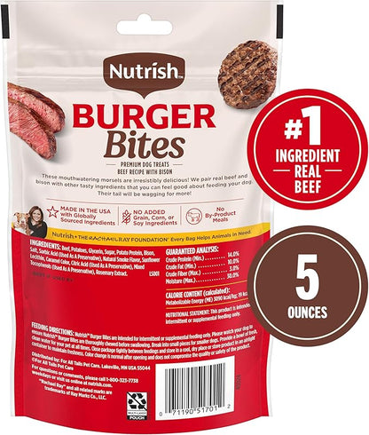 Nutrish Burger Bites Beef Recipe with Bison Premium Dog Treats, 5 oz. Pouch, Pack of 5 (Rachael Ray)