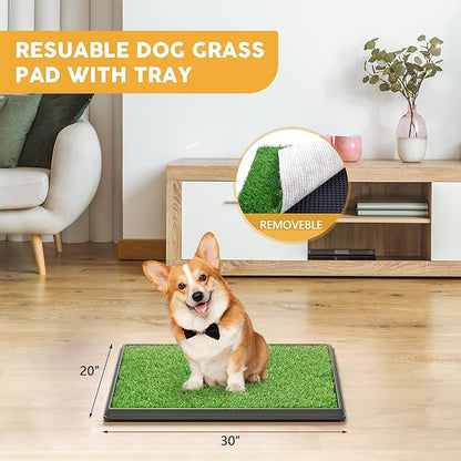 30"x20" Dog Grass Pad with Tray Large for Indoor Puppy PottyTraining with 3PCS Artificial Grass Mats, 1 Washable Pee Pad, Pet Loo Dog Litter Box for Balcony Apartment, 4-Layer System