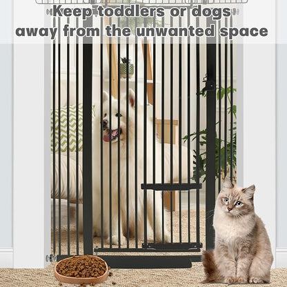 SHYUJAJIE 71 Inch Extra Tall Pet Gate with Small Cat Door, 29.55"-40.55" Adjustable Wide Dog Gate, Tall Cats Gates for Doorway, Stairs, House(Black)