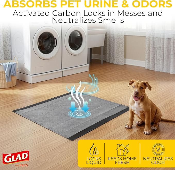 Glad for Pets Black Charcoal Puppy Pads, All-in-One | Puppy Potty Training Pads That Absorb & NEUTRALIZE Urine Instantly | New & Improved Quality Puppy Pee Pads, 14 Count