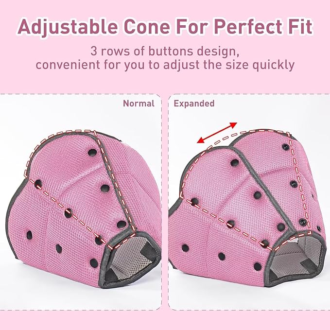 Dog Cone Collar After Surgery,Adjustable Soft Dog Cat Recovery Collar to Stop Licking Wounds,Comfortable Light-Weight Elizabethan Collar for Dogs Anti-Bite Lick Protective Wound,Pink,S