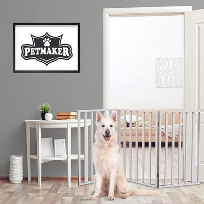 Pet Gate - 3-Panel Indoor Foldable Dog Fence for Stairs, Hallways, or Doorways - 54x32-Inch Wood Freestanding Dog Gates by PETMAKER (White)