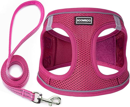 Dog Harness with Leash Set, No Pull Adjustable Reflective Step-in Puppy Pet Vest Harnesses for Small Medium Large Dogs and Cats,Rose Red S