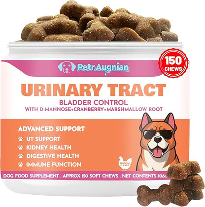 Dog Urinary Tract Supplement & Natural UTI Medicine Cranberry & D-Mannose -Kidney+Bladder Support - Best Prevention Incontinence & Bladder Stones-Cranberry Supplement - 150 Chews