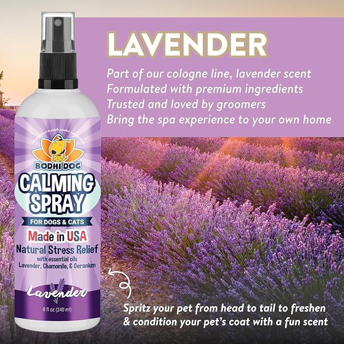 Bodhi Dog Calming Spray for Dogs & Cats - Natural Dog Anxiety Relief for Travel, Fireworks & Vet - Cat Calming Spray & Detangler with Lavender - Made in USA (8 oz)
