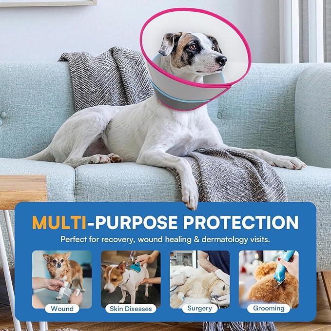 Queenmore Soft Dog Cone Collar for Dogs and Cats After Surgery, Flexible Plastic Cone for Dogs, Dog Recovery Collar, Elizabeth E-Collar Pet Head Cones for Neutering Spay Injury, Rose Red Medium