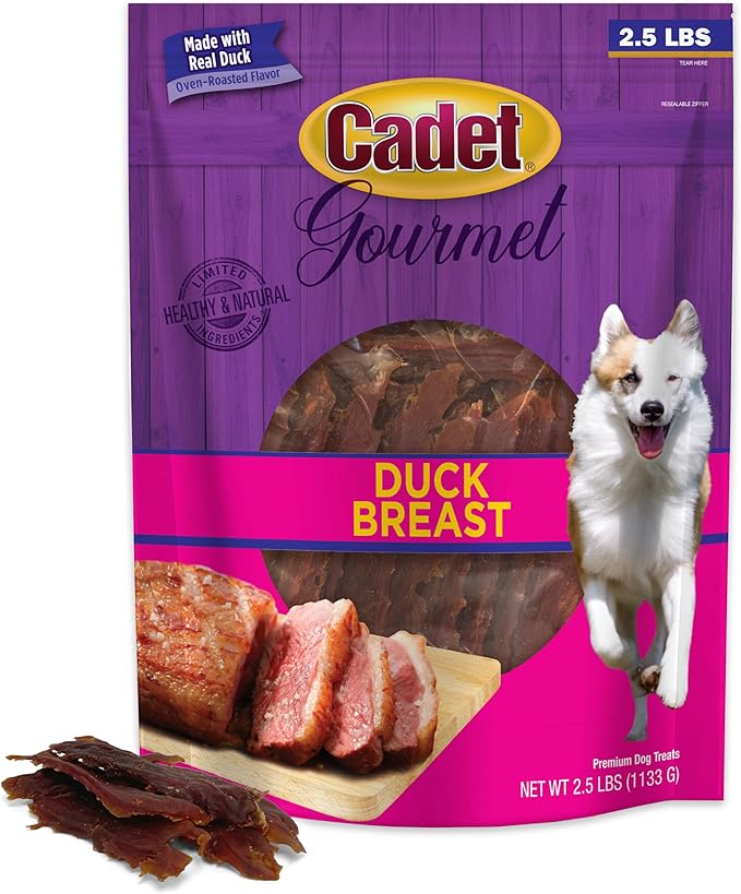Cadet Gourmet Duck Breast Jerky Dog Treats, Healthy, Long-Lasting High-Protein Training Treats for Small & Large Dogs, 40 oz.