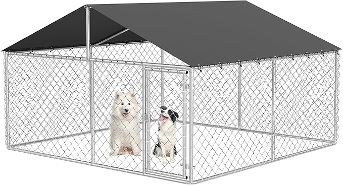 Outdoor Dog Enclosure Heavy Duty Dog Kennel House Mesh Dog Big Cage Pet Kennel Steel Fence with Secure Lock