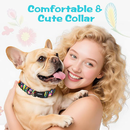 Kazazoo Dog Collar Cute and Soft Nylon Puppy Collar for Boy and Girl, Adjustable Dog Collars for Small Medium Dogs, Tropical-M