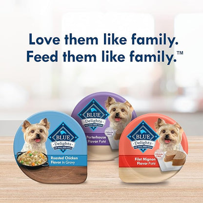 Blue Buffalo Delights Small Breed Natural Wet Dog Food, Rotisserie Chicken Flavor in Gravy, 3.5-oz Cups, 12 Count
