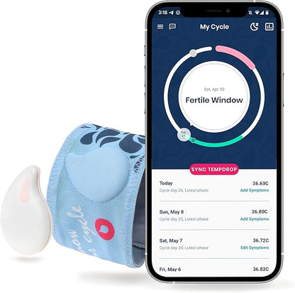Tempdrop Fertility and Ovulation Tracker –Wearable Basal Body Temperature (BBT) Monitoring Sensor and Fertility Charting App Includes Comfortable Armband (L/XL - 12.5-18.5 Inches)