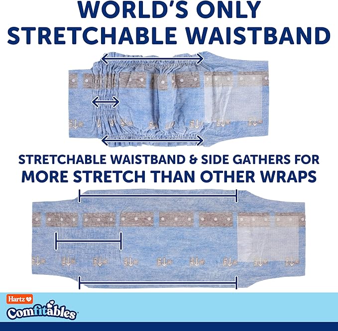 Hartz Comfitables Disposable Male Dog Wraps with Stretchy Waistband, Extra Small 46 Count