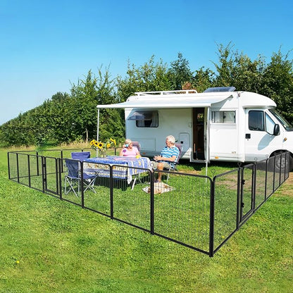Kfvigoho Dog Playpen Outdoor Extra Wide 32 Piece Panels Heavy Duty Dog Fence 32" Height Anti-Rust with Doors Portable for RV Camping Yard, Total 84FT, 561 Sq.ft, Snowy Black