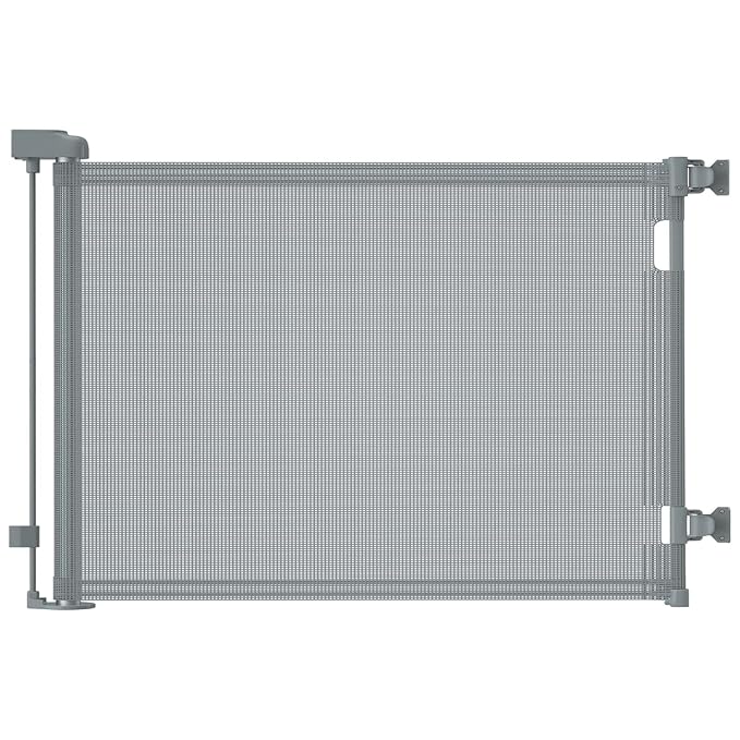 Retractable Baby Gates, Mesh Dog Gate for Doorways, 33.6" Tall, Expands to 55" Wide,Pet Safety Essential Fit for Baseboards, Wide Toddlers Gates for Hallways, Indoor & Outdoor,Grey