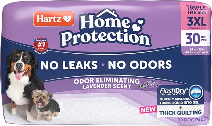 Hartz Home Protection Super Absorbent Odor Eliminating Lavender Scented No Leak Dog Pads, 3XL 30 Count