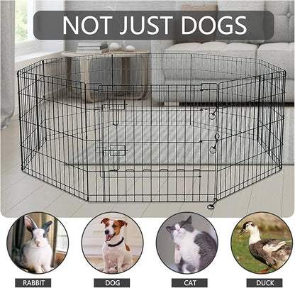 PETIME Foldable Metal Dog Exercise Pen/Pet Puppy Playpen Kennels Yard Fence Indoor/Outdoor 8 Panel 24" W x 36" H with Bottom Pad (with Bottom pad, 8 Panels 36" H)