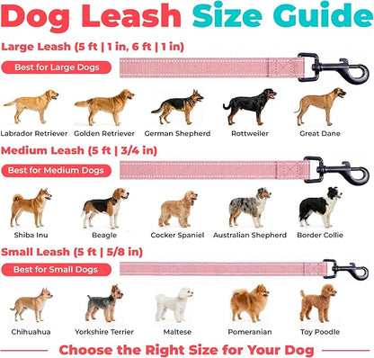 Best Pet Supplies Voyager Reflective Dog Leash or Collar with Neoprene Handle, for Small, Medium, and Large Breed Puppies, Cute and Heavy Duty for Walking, Running and Training - Pink (Leash), S