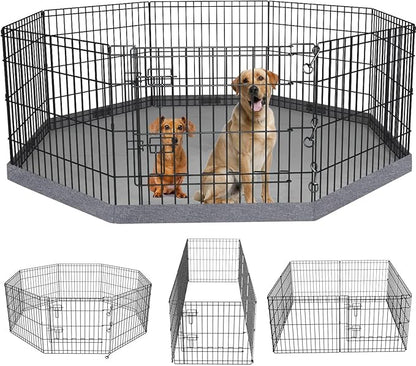 PETIME Foldable Metal Dog Exercise Pen/Pet Puppy Playpen Kennels Yard Fence Indoor/Outdoor 8 Panel 24" W x 24" H with Bottom Pad (with Bottom pad, 8 Panels 24" H)