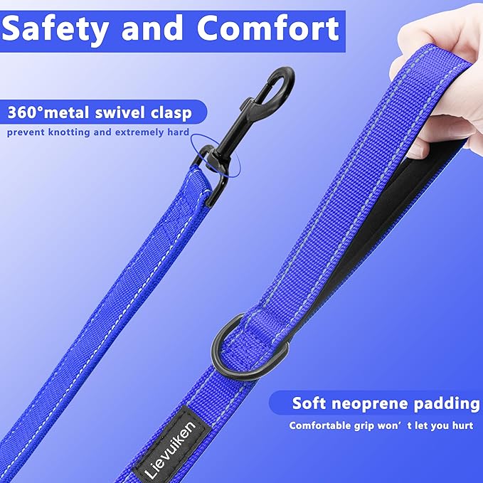 Dog Leash 4ft Long, Double Handle Dog Leash for Safety Control Training, Heavy Duty Dogs Leads with Traffic Padded Handles, Reflective Leashes for Small Medium Large Dogs(4ft, Navy Blue)
