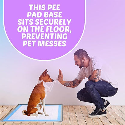 TidyFriend Dog Pee Pad Holder Tray Fits for 30” x 36” Pee Pads with Corner Lock Holes, Raised Edges, Non-Spill, Easy to Clean Silicone Dog Potty Tray Holder, for Indoor Floor Protection (Light Grey)