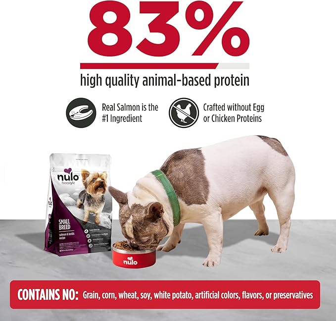 Nulo FreeStyle Small Breed Dog Food Dry - Salmon & Lentils, Puppy & Adult Grain Free Dog Food, Natural, High Protein, Smaller Sized Kibble with BC30 Probiotic for Healthy Digestion Support, 6lb Bag