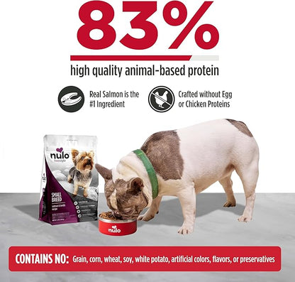 Nulo FreeStyle Small Breed Dog Food Dry - Salmon & Lentils, Puppy & Adult Grain Free Dog Food, Natural, High Protein, Smaller Sized Kibble with BC30 Probiotic for Healthy Digestion Support, 6lb Bag