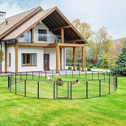 Kfvigoho Dog Playpen Outdoor Extra Wide 32 Piece Panels Heavy Duty Dog Fence 40" Height Anti-Rust with Doors Portable for RV Camping Yard, Total 84FT, 561 Sq.ft, Snowy Black